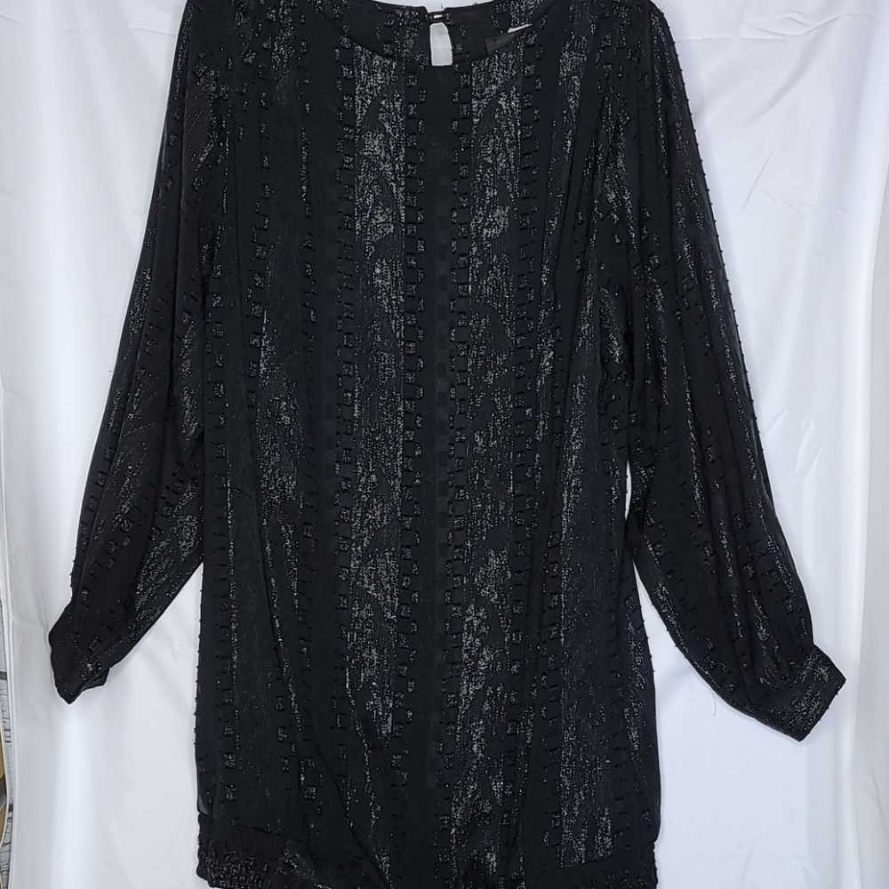 Vintage Warren Z textured shimmer long classy career blouse top sz Lg
